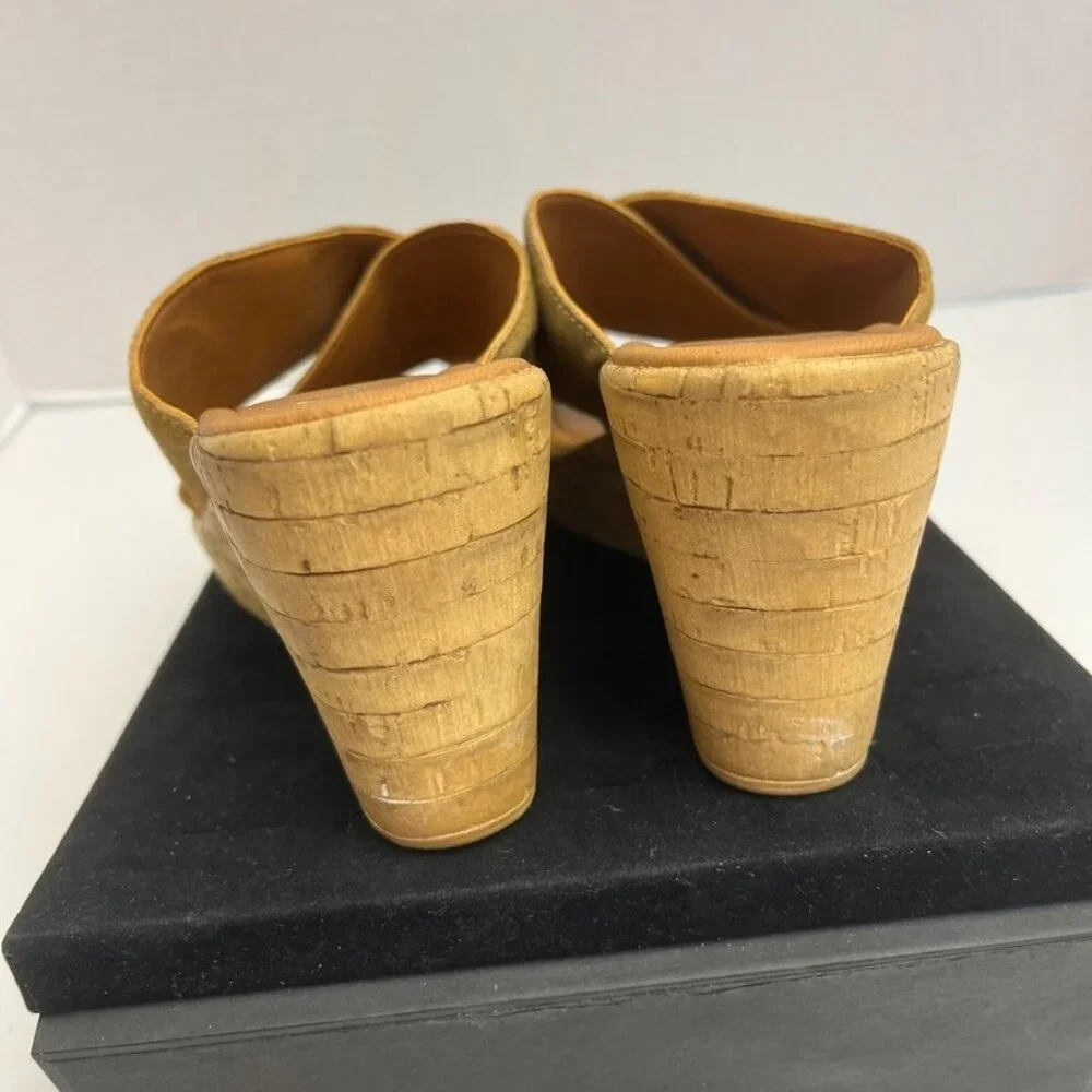 Mila Paoli Italy Suede Cross Strap Cork Wedge Sandals Tan – Est. US 7